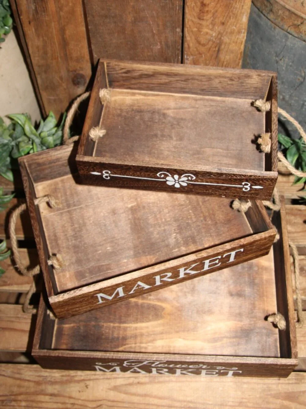 NEW 3 Piece French Country Farmhouse FLOWER MARKET Nesting Crate Boxes Trays